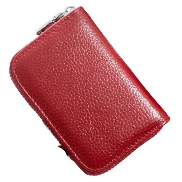 Red RFID Zipper Credit Card Wallet Compact Case Organizer - Picture 4 of 11
